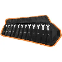 Neo Tools Ratschenringschlüssel Satz mit 12 flachen Ring-Maulschlüsseln mit Ratsche und Schalter/Umschalthebel 8-19 mm