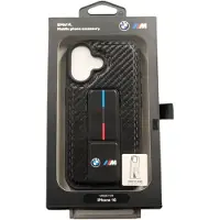 BMW M Grip Stand Smooth und Carbon Hülle kompatibel mit iPhone 16 – Schwarz