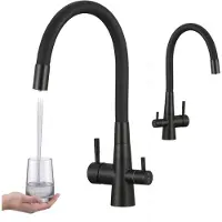 Laveo Riveco Küchenarmatur in Schwarz mit Wasserfilter und flexiblem Auslauf