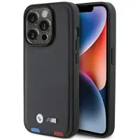 BMW BMHCP15L22PTDK iPhone 15 Pro 6.1" czarny/black Leather Stamp Tricolor