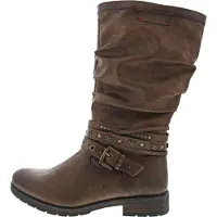 Mustang Winterstiefel SHOES "Elfi", Damen, Gr. 40, Normalschaft, braun (cognac), Lederimitat, Basic, Schuhe Winterstiefel, Stiefel mit Zierriemchen und Blockabsatz
