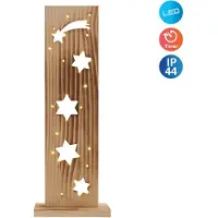 Näve LED-Holz-Dekoleuchte "STERNE", Deko im Landhaus Stil, aus Holz in natur, 21,5 x 11 x 60 cm, mit Diode – für den Außenbereich – Batteriebetrieb – Timerfunktion – Druckschalter
