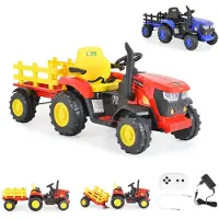 Moni Kinder Elektrotraktor Rancher mit Anhänger, Hupe, Licht, MP3, Fernbedienung