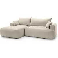 Selsey OVO - Ecksofa mit Schlaffunktion, Stauraum und Samtbezug, hellbeige, links