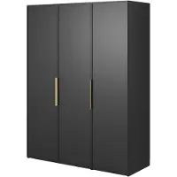 Selsey Frame - Kleiderschrank 3-türig mit langer Kleiderstange und Regalen, 150 cm, schwarz