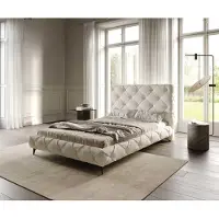 DELIFE Polsterbettgestell Nayara 140x200 cm Bouclé Creme-Weiß