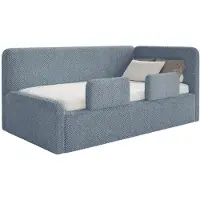Selsey Fanko – Kinderbett 90x200 cm mit Rausfallschutz, Matratze, Kopfteil rechts, Plüsch, Blau