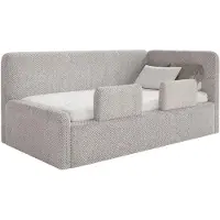 Selsey Fanko – Kinderbett 90x200 cm mit Rausfallschutz, Matratze, Kopfteil rechts, Plüsch, Greige