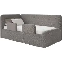 Selsey Fanko – Kinderbett 90x200 cm mit Rausfallschutz, Matratze, Kopfteil links, Plüsch, Taupe