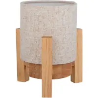 Näve LED Tischleuchte "Madita", beige (natur), 1, Ø 12cm H: 19cm, 1 Stk., Leuchten, Akkubetrieb, inkl. USB-C-Kabel, Holzgestell, Textilschirm, dimmbar, LED Tischleuchte