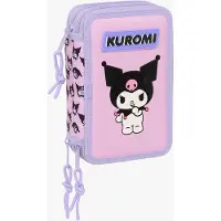 Hello Kitty Kuromi Gefülltes Dreifach-Federmäppchen 37 Teile, Lila/Pink