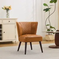 OKWISH Wohnzimmer-Loungesessel mit Kautschukholz-Fuß, Posterstuhl mit Rückenlehne, Esszimmerstuhl ohne Armlehnen,Hellbraun