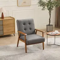 OKWISH Sofastuhl mit Nussbaum-farbenen Armlehnen, Sessel mit gepolsterter Rückenlehne, Loungesessel Für Wohnzimmer oder Balkon,Grau
