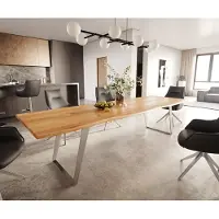 DELIFE Esstisch Edge 300x100x4 Eiche Natur Edelstahl Schräg Live-Edge