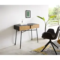 DELIFE Konsolentisch Mikkusu 90x45 cm Bambus Natur Mango Schwarz 2 Schubladen Metall Schwarz