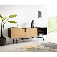 DELIFE Sideboard Mikkusu 175 cm Bambus Natur Mango Schwarz 2 Türen 2 Fächer Metall Schwarz