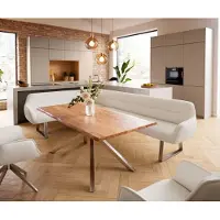 DELIFE Esszimmerbank Taya-Flex 285x190 cm Bouclé Creme-Weiß Kufengestell kantig Edelstahl Taschenfederkern Rechts