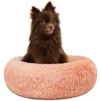 Lionto Donut Hundebett, rundes Hundesofa mit Plüschbezug & Anti-Rutsch-Noppen, weich & gemütlich, 40 cm Durchmesser, rosa