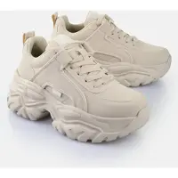 Buffalo Plateausneaker "Galactica", Damen, Gr. 40, beige (creme), Nubuklederimitat, unifarben, Schuhe Plateausneaker, Schnürschuh, Halbschuh, Sneaker mit chunky-Laufsohle