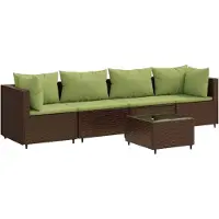 Syfax 5-tlg. Garten-Lounge-Set mit Kissen Braun Poly Rattan