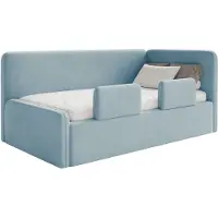 Selsey Fanko – Kinderbett 90x200 cm mit Rausfallschutz, Kopfteil rechts, Samt, Hellblau