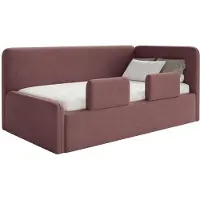 Selsey Fanko – Kinderbett 90x200 cm mit Rausfallschutz, Matratze, Kopfteil rechts, Samt,Rosa