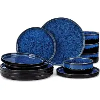 Happyment Ventina Serviesset Marina – 24-teilig – 8 Personen – Marineblau – Tafelservices – Essteller – Tiefe Teller – Frühstücksteller – Servies – Küchenservies