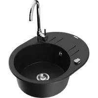 Mexen Kevin Granitspüle 1-Becken mit Abtropffläche und Küchenarmatur Telma, schwarz - 6517-77-670200-00