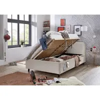 Meise Stauraumbett Cosy 140x200 cm | Doppelbett | Bettkasten & Lattenrost (Federholzrahmen) | USB | Strukturstoff Beige | Holzfuß schwarz