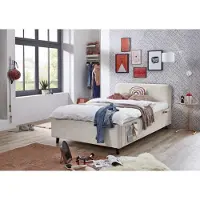 Meise Jugendbett Cosy 140x200 cm | Bettgestell | USB | 4 Betttaschen | Strukturstoff Beige | Holzfuß schwarz