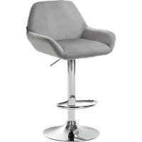 CLP Barhocker Braga Samtbezug mit Metallgestell I Höhenverstellbar und 360 drehbar I Moderner Barstuhl mit Fußstütze für Küche und Bar, Farbe: grau, Gestellfarbe: chrom