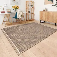 TT Home In-& Outdoor Teppich Wohnzimmer Wetterfest Terrasse Balkon Schlafzimmer Boho Stil Blattmotiv 3D Optik Fransen Größe 80x150 cm