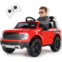 Sun baby Ford Raptor Kinder Elektroauto SUV Kinderfahrzeug 12V Akku Fernbedienung LED MP3 Sound Elektro Kinderauto ab 3 Jahren rot