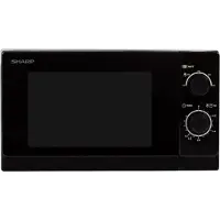 Sharp R200BKW Solo Mikrowelle 20 L 800 W 5 Leistungsstufen 35 Minuten Timer Auftaufunktion Energiesparmodus Glasdrehteller 25,5 cm Schwarz