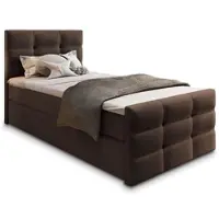 Masseno Boxspringbett AMON 90 90x200 cm Komplett-Set mit Bonell Matratze und Topper, Polsterbett mit Bettkästen -Braun, COSMIC 800