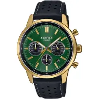 Edifice Chronograph EDIFICE, schwarz (grün, schwarz, grün), Armbanduhren, Herren, goldfarben, Chronograph, Quarzuhr, Armbanduhr, Herrenuhr, Lederarmband, analog, Tag