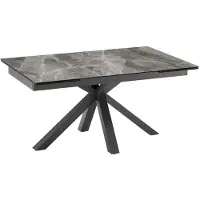 STONES Ausziehbarer Ceramica 1 Tisch 160/240 cm mit glänzender anthrazitfarbener Marmorkeramikplatte auf gehärtetem Glas und Metallgestell -