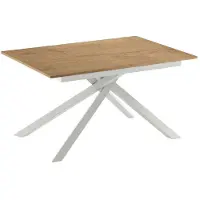 STONES Ausziehbarer Tisch Pulse 25 mit Melamin-Tischplatte in Eichenholzoptik und weißem Metallgestell – 140–190 x 90 cm