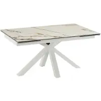 STONES Ausziehbarer Ceramica 1 Tisch (160/240 cm) mit matter Calacatta Borghini Marmor-Keramikplatte und weißem Metallgestell -