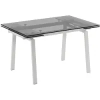 STONES Tommy ausziehbarer Küchentisch 140/200x80cm aus klarem Sicherheitsglas und weiß lackiertem Metallgestell - Tommy