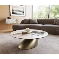 DELIFE Couchtisch Edge Rund 100x100 cm Keramik Minas Melange Conis Metallic Gold