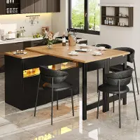 Flieks Ausziehbarer Bartisch mit Led, Drehbare Esstisch mit Schrank, Küchentisch Esszimmertisch 360° drehbar, 120-180x40x71.5cm, Schwarz