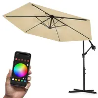 Swing&Harmonie Luxus LED Sonnenschirm mit RGB Beleuchtung inkl. Fernbedienung, APP Steuerung, Ampelschirm, Garten Schirm 350 cm - creme