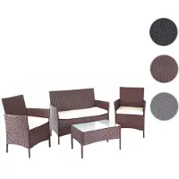 Mendler Poly-Rattan Garten-Garnitur HWC-D82, Sitzgruppe Lounge-Set - braun-meliert mit Kissen creme