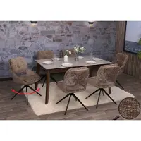 Mendler 6er-Set Esszimmerstuhl HWC-N73, Küchenstuhl, drehbar Auto-Return, Stoff/Textil Chenille (490g/m²) braun