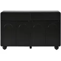 OKWISH Sideboard mit zwei Schubladen und vier Türen,geschwungenes Türdesign Kommode mit runde Metallfüße, Viel Stauraum, Schwarz