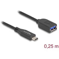 DeLOCK USB 10 Gbps Kabel USB Type-C Stecker zu Typ-A Buchse 25 cm koaxial, 0,25 m, USB C, USB A, USB 3.2 Gen 2 (3.1 Gen 2), 10 Gbit/s, Schwarz