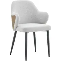 MODFU Esszimmerstuhl 2er-Set mit umschließender Rückenlehne, Bürostuhl Strukturstoff, Fernsehsessel mit kreuzförmige Metallbeine,Polstersessel,Relaxsessel,Höhe 83 cm, Hellgraue & Braun