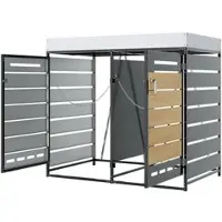STILVORA Mülltonnenbox mit Pflanzkasten und Schloss, Gartenschrank mit Holzoptik-Leisten und Belüftung, Aufbewahrungsschrank aus Eisen für den Garten