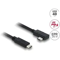 DeLOCK Koaxiales USB 40 Gbps Kabel gewinkelt links / rechts USB PD 3.1 240 W 1 m, 1 m, USB C, USB C, USB4 Gen 3x2, 40 Gbit/s, Schwarz